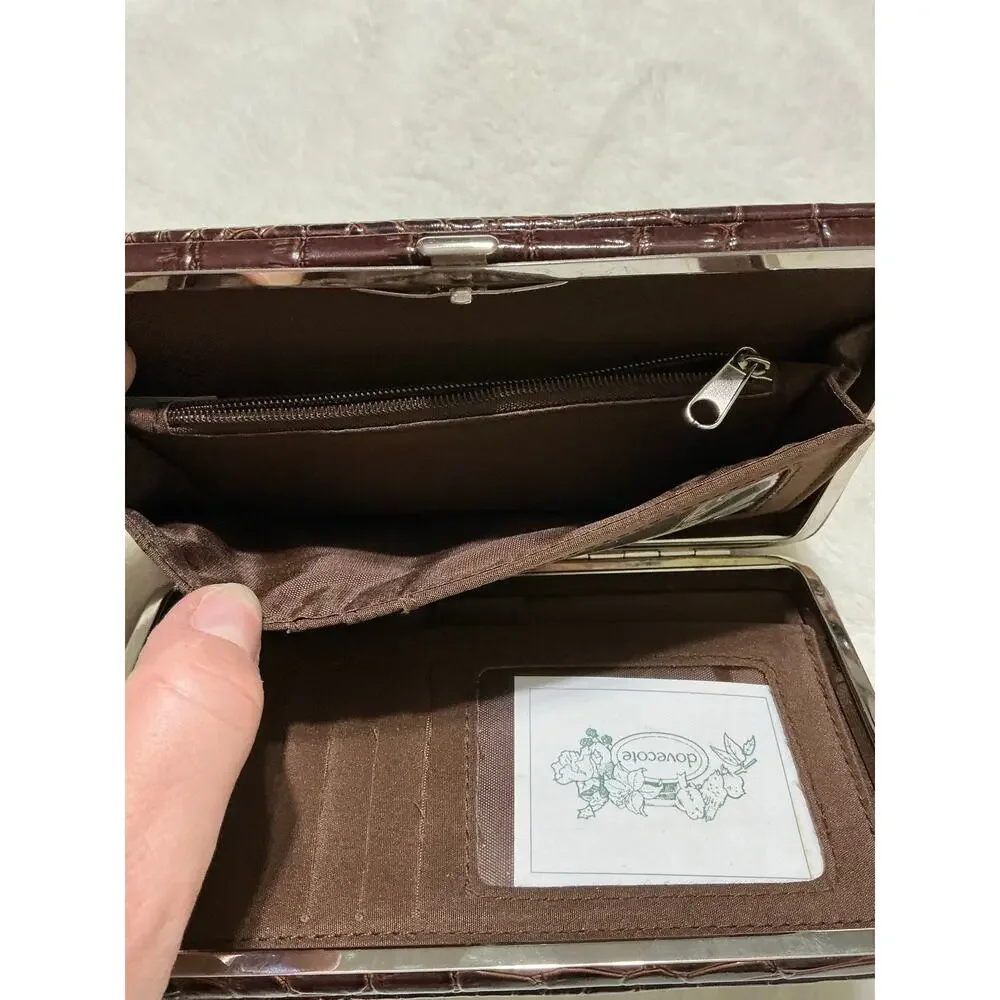 Brown Faux Croc Hard Case Framed Wallet